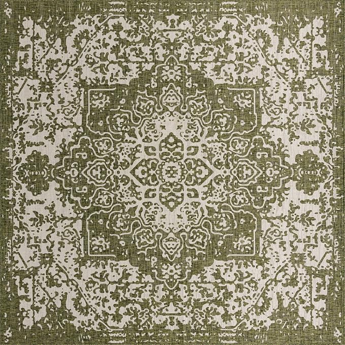 Unique Loom Jill Zarin Outdoor Collection Area Rug - Dubai (13' Square, Green/ Ivory)