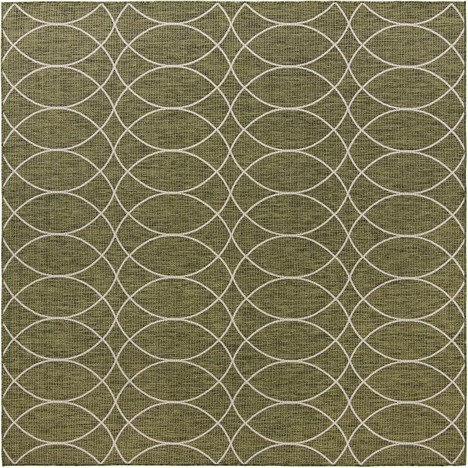 Unique Loom Outdoor Trellis Collection Area Rug - Gitter (10' Square, Green/ Ivory)