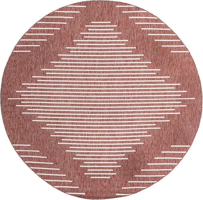 Unique Loom Outdoor Modern Collection Area Rug - Tambor (10' 8" Round, Rust Red/ Ivory)