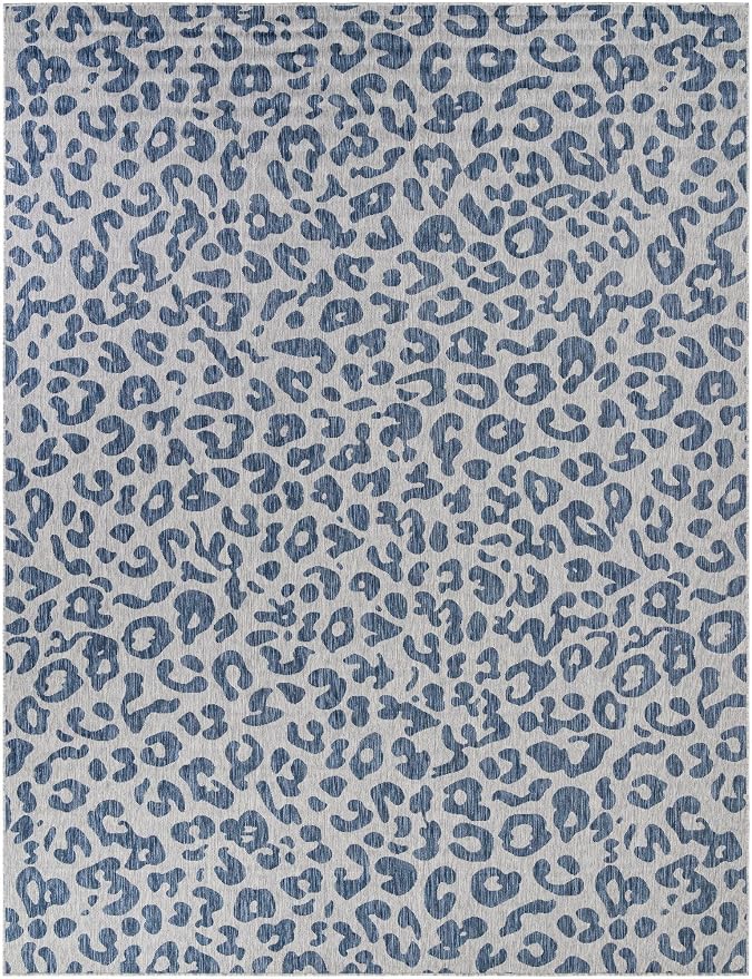 Unique Loom Outdoor Safari Collection Area Rug - Leopard (10' x 13' 1" Rectangle Blue/Gray)