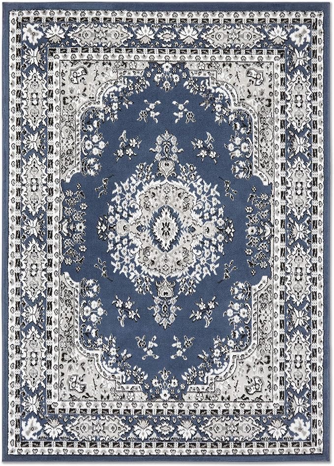 Home Dynamix Premium Sakarya Traditional Medallion Border Area Rug, Midnight Blue, 3'7"x5'2" Rectangle