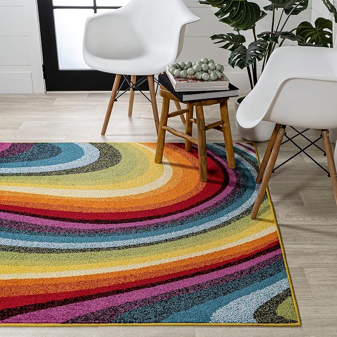JONATHAN Y Flow Abstract Swirl Indoor Area Rug 3x5, Red/Yellow/Blue, Modern, Coastal, Easy-Cleaning for Living Room, Bedroom, Kitchen, Pet Friendly, Non-Shedding (DZC100A-3)