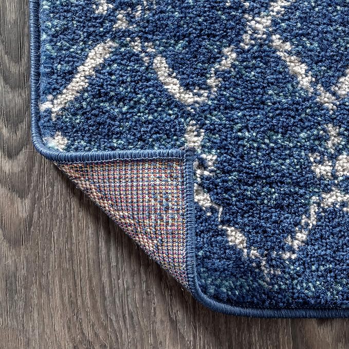 JONATHAN Y Boho Vintage Diamond Blue/White Indoor Area Rug 3X5 ft, Moroccan Hype for Living Room, Bedroom, Kitchen, Office, Easy-Cleaning, High Traffic, Pet-Friendly, Non-Shedding (MOH101A-3)