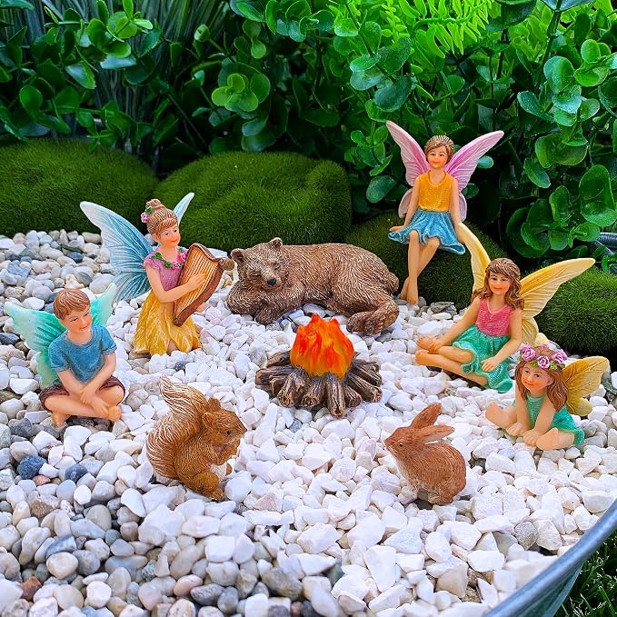 Mood Lab Fairy Garden Figurines - Camping Set (9 pcs) - Miniature Decorative Statues & Accessories - Outdoor & Indoor Garden Decor