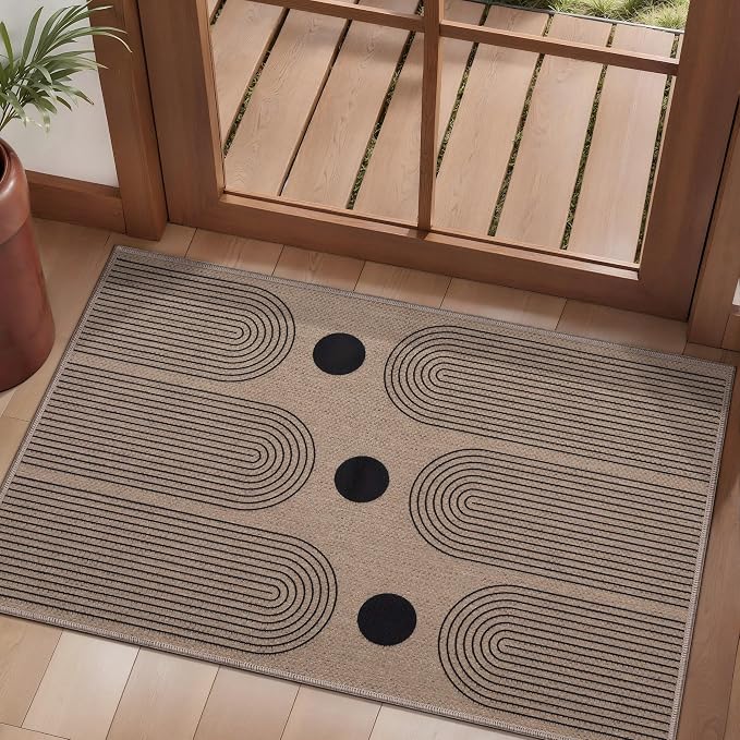 Tangsoo Rainbow Easy Jute 2x3 Outdoor Washable Rug for Entryway,Non-Slip Small Area Rug Farmhouse Throw Mats Modern Neutral Indoor Carpet for Entryway Kitchen Foyer Front Porch