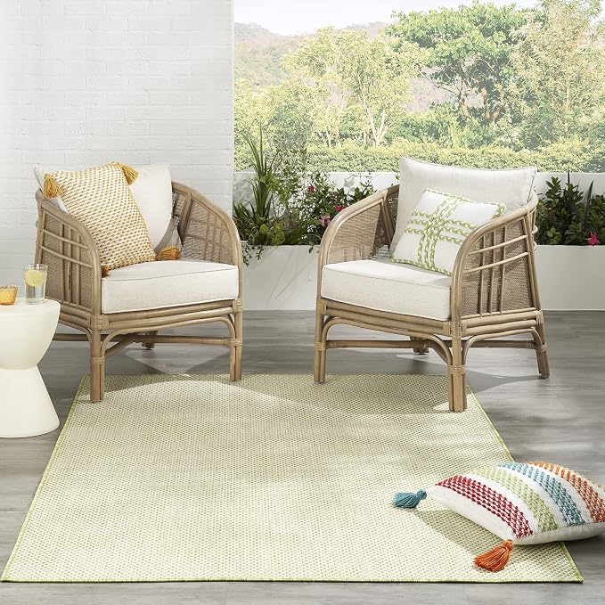 Nourison Home Courtyard Ivory Green 6' x 9' Area Rug - Easy Clean, Non Shedding, Bed Room, Living Room, Dining Room, Kitchen (6' x 9')