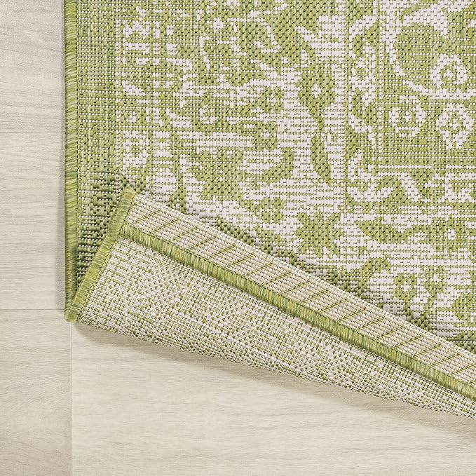 JONATHAN Y Weave Floral Indoor Outdoor Runner Rug 2X8 Green/Cream, Tela Bohemian Textured for Backyard, Patio, Porch, Easy-Cleaning, High Traffic, Pet-Friendly, Non-Shedding (SMB100D-28)