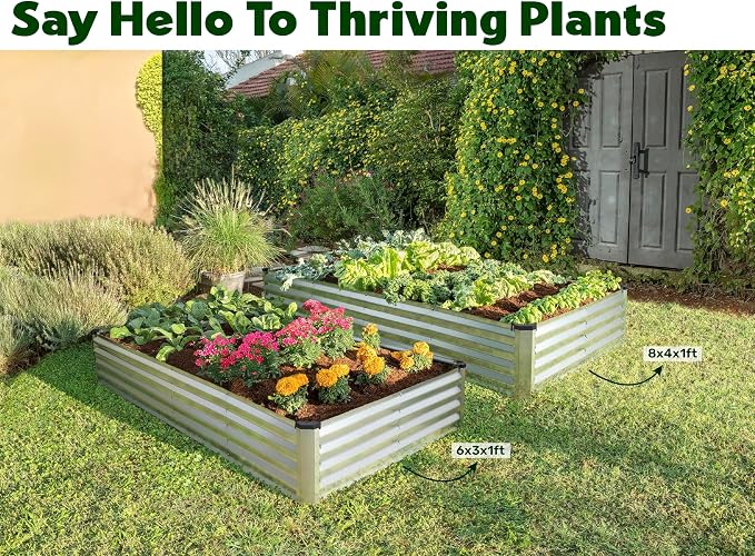 Plant & Plot Galvanized Raised Garden Beds Outdoor // 6×3×1 ft (2-Pack) Planter Raised Beds for Gardening, Vegetables, Flowers // Large Metal Garden Box // Patented Tool-Free Design (Silver)
