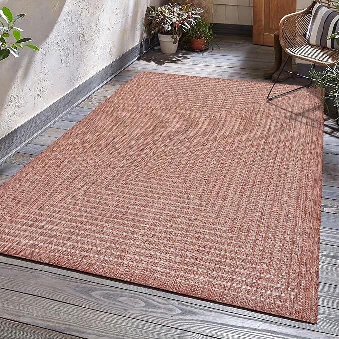 Adiva Rugs Outdoor Indoor Area Rug, Weather Resistant, Easy to Clean, Stain Resistant Floor Mat for Dining Room, Backyard, Deck, Patio (Copper Weiss, 2'6" x 7')