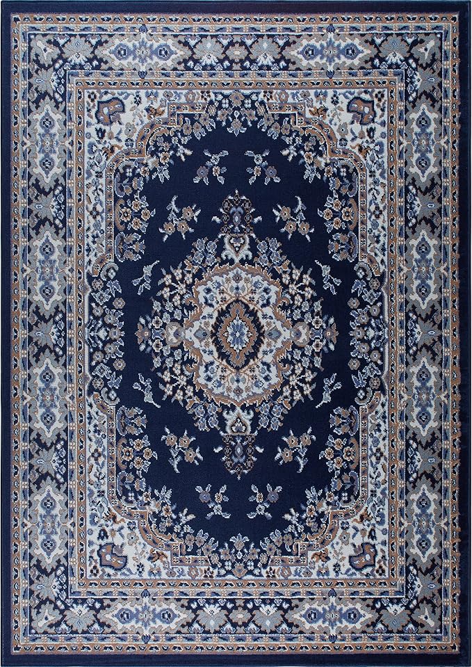 Home Dynamix Premium Sakarya Traditional Medallion Area Rug, Navy Blue/Brown, 5'2"x7'4"
