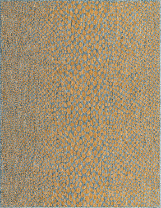 Unique Loom Jill Zarin Jill Zarin Outdoor Collection Area Rug - Cape Town (7' 1" x 10' Rectangle, Yellow and Aqua/Light Blue)