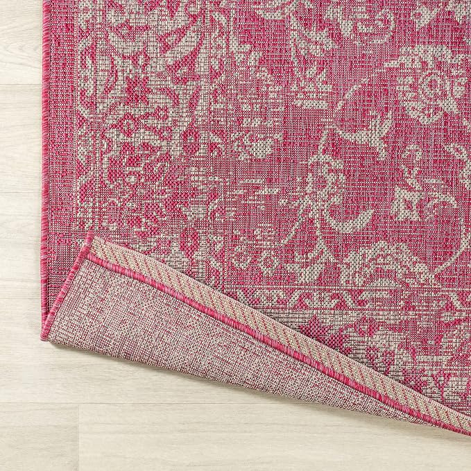 JONATHAN Y Weave Floral Indoor Outdoor Area Rug 3X5 Fuchsia/Light Gray, Tela Bohemian Textured for Backyard, Patio, Porch, Easy-Cleaning, High Traffic, Pet-Friendly, Non-Shedding (SMB100G-3)