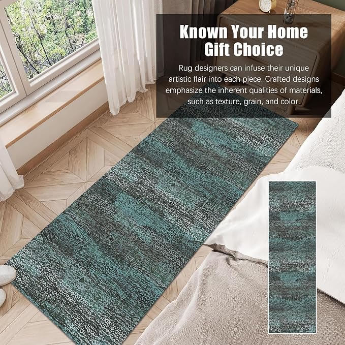 Washable Area Rug - 1/6 Thick - Stain & Water Resistant Non-Slip - Resistant Rug for Living Room, Bedroom, Nursery, Pet & Child Friendly, Vintage Charm Area Rugs (Green, 2'6'' x 8')