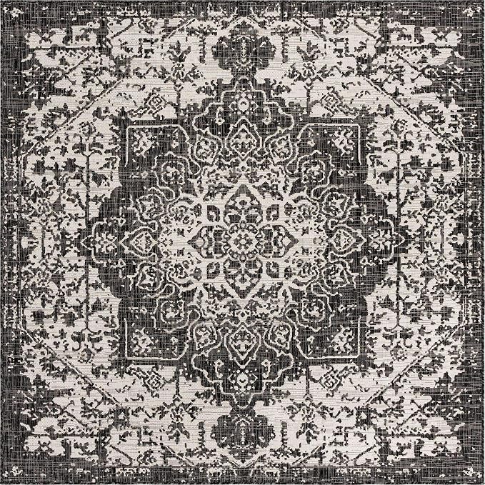 Unique Loom Outdoor Collection Area Rug - Dubai (7' 10' Square, Charcoal Gray/ Ivory)