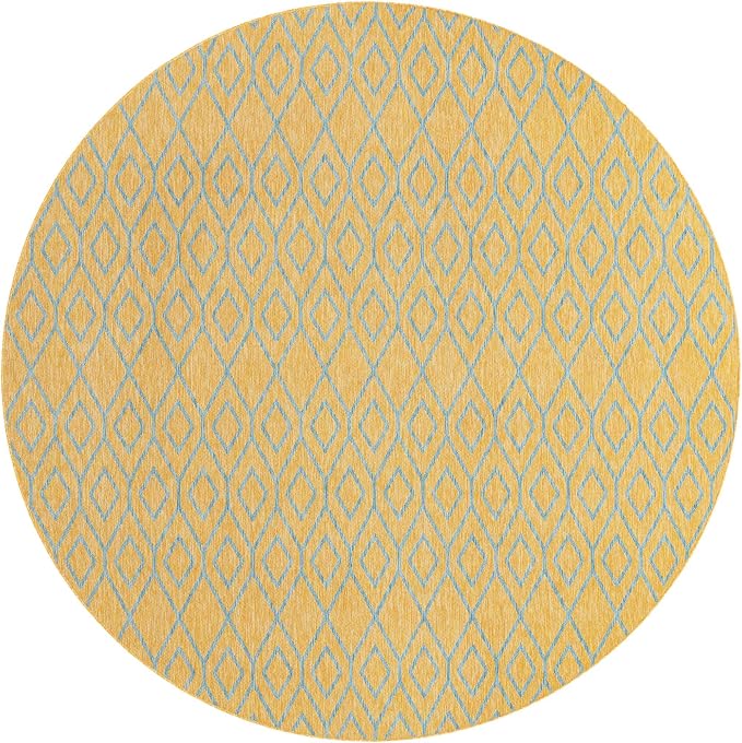 Jill Zarin Outdoor Collection Area Rug - Turks and Caicos (10' 8" Round Yellow and Aqua/Light Blue)
