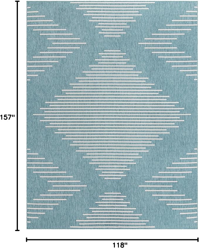 Unique Loom Outdoor Modern Collection Area Rug - Tambor (9' 10" x 13' 1" Rectangle, Light Aqua/ Ivory)