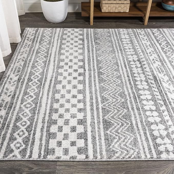 JONATHAN Y Imlil Tribal Stripe Light Gray/Cream Indoor Area Rug, 8x10, Geometric, Bohemian, Casual, Easy-Cleaning for Living Room, Bedroom, Kitchen, Pet Friendly, Non-Shedding (MOH303A-8)