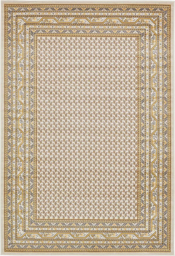 Unique Loom Williamsburg Collection Traditional Border with Dotted Center Area Rug, Rectangular 6' 0" x 9' 0", Beige/Yellow