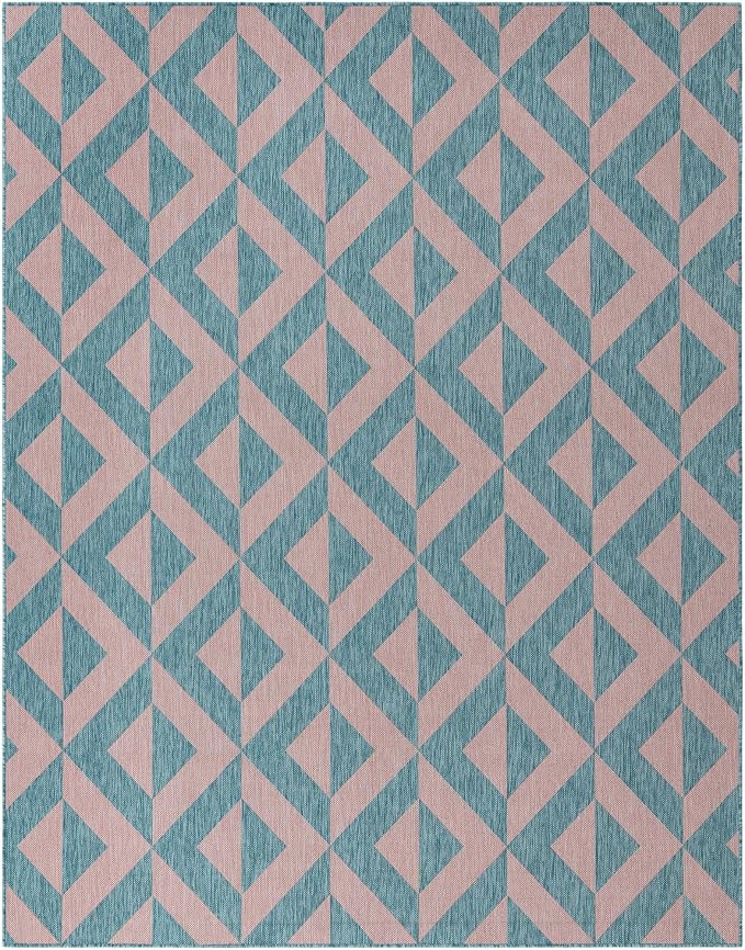 Unique Loom Jill Zarin Unique Loom Outdoor Collection Area Rug - Napa (7' 10'' x 10' Rectangle, Pink and Aqua/Light Blue)