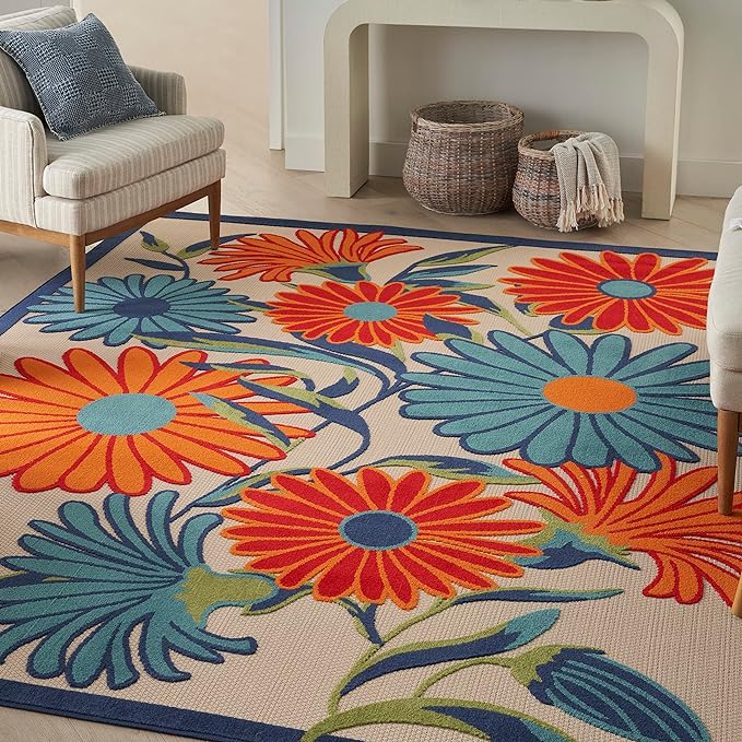 Nourison Home Aloha Multicolor 3'6" x 5'6" Area Rug - Easy Clean, Non Shedding, Bed Room, Living Room, Dining Room, Kitchen (4' x 6')