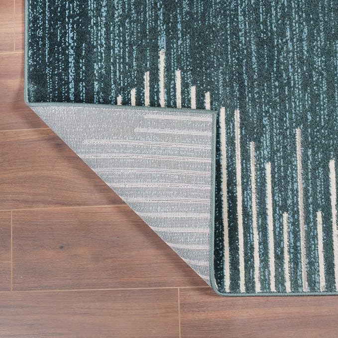 Rugshop Bohemian Stripe Stain Resistant High Traffic Area Rug Teal 2' x 7' | Rectangular, Size 2' x 7', Living Room, Bedroom, Dining Room, Home Office, Kitchen, Entryway, Hallway, Nursery, Kids Room