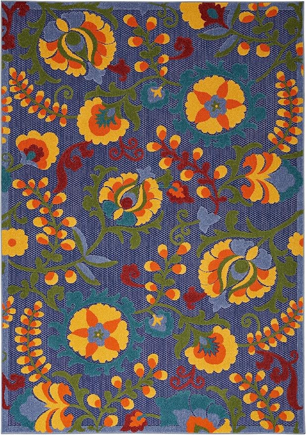 Nourison Home Aloha Navy Multicolor 3'6" x 5'6" Area Rug - Easy Clean, Non Shedding, Bed Room, Living Room, Dining Room, Kitchen (4' x 6')