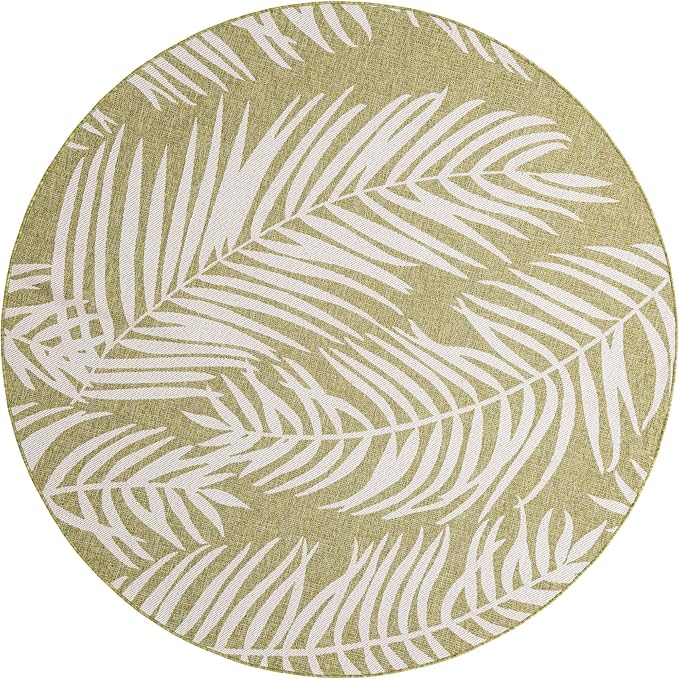 Unique Loom Outdoor Botanical Collection Area Rug - Palm (7' 10" Round Green/Ivory)