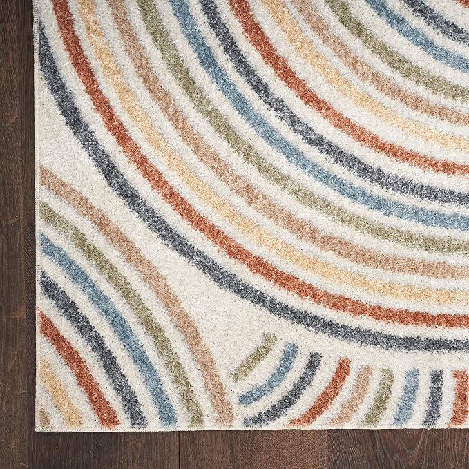 Nourison Astra Machine Washable Mid-Century Modern Ivory/Multi 5'3" x 7' Area Rug, Easy -Cleaning, Non Shedding, Bed Room, Living Room, Dining Room, Kitchen (5x7)
