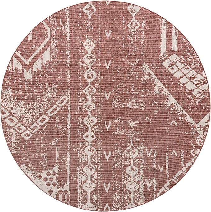 Unique Loom Outdoor Bohemian Collection Area Rug - Anthro (10' 8" Round Rust Red/Ivory)