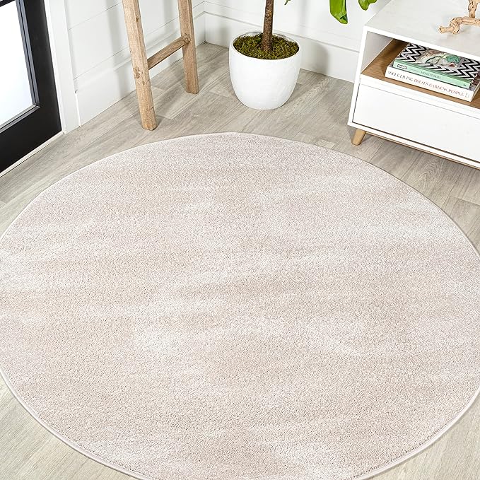 JONATHAN Y Haze Solid Low-Pile Ivory 4' Round Indoor Area Rug, Coastal,Bohemian,Minimalist,Classic, Easy-Cleaning for Living Room,Bedroom,Kitchen,Pet Friendly,Non-Shedding (SEU100D-4R)
