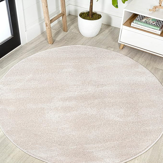 JONATHAN Y Haze Solid Low-Pile Ivory 4' Round Indoor Area Rug, Coastal,Bohemian,Minimalist,Classic, Easy-Cleaning for Living Room,Bedroom,Kitchen,Pet Friendly,Non-Shedding (SEU100D-4R)