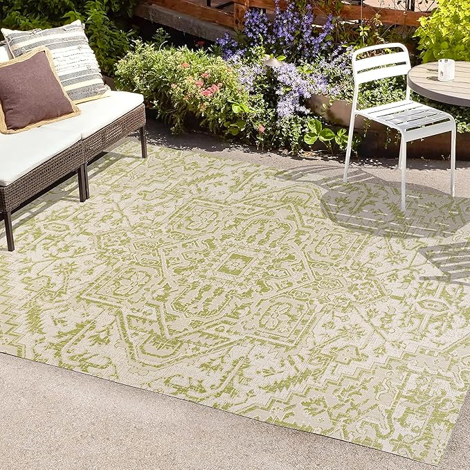 JONATHAN Y Boho Medallion Indoor Outdoor Area Rug 3X5 Cream/Green, Estrella Textured Weave for Backyard, Patio, Porch, Easy-Cleaning, High Traffic, Pet-Friendly, Non-Shedding (SMB105E-3)