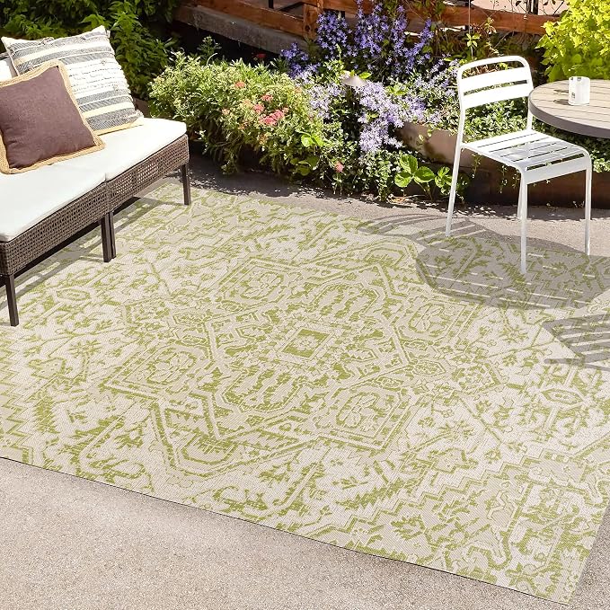 JONATHAN Y Boho Medallion Indoor Outdoor Area Rug 9X12 Cream/Green, Estrella Textured Weave for Backyard, Patio, Porch, Easy-Cleaning, High Traffic, Pet-Friendly, Non-Shedding (SMB105E-9)