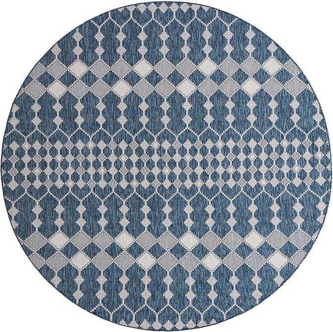 Unique Loom Outdoor Trellis Collection Area Rug - Traliccio (10' Round, Blue/ Ivory)