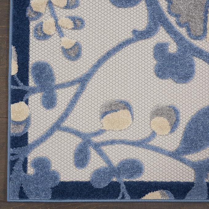 Nourison Home Aloha Blue Grey 3' x 5' Area Rug - Easy Clean, Non Shedding, Bed Room, Living Room, Dining Room, Kitchen (3' x 5')