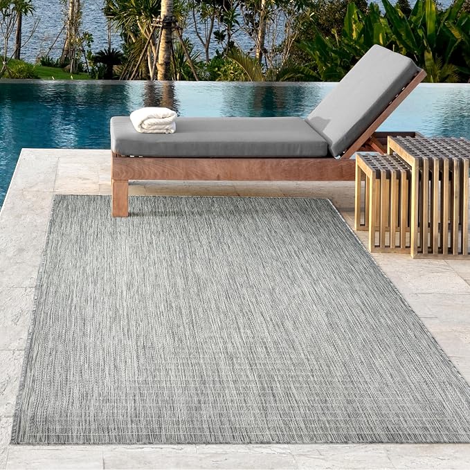 Adiva Rugs Outdoor Indoor Area Rug, Weather Resistant, Easy to Clean, Stain Resistant Floor Mat for Dining Room, Backyard, Deck, Patio (Silver Weiss, 2'6" x 7')