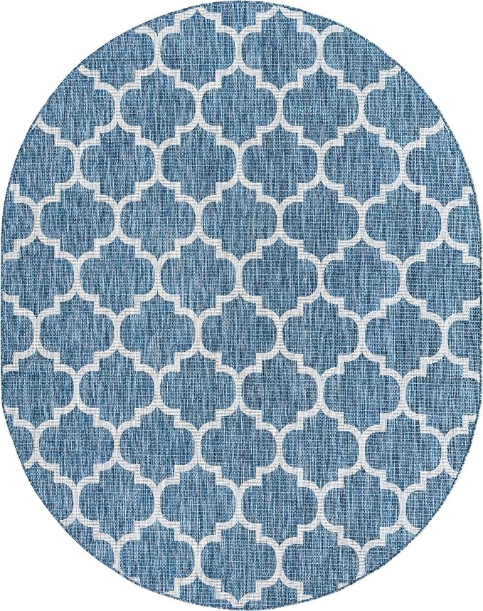 Unique Loom Outdoor Trellis Collection Area Rug - Trellis (Oval 7' 10" x 10' 0", Navy Blue/ Ivory)