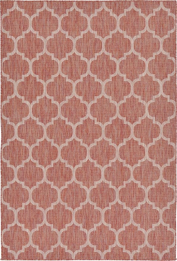 Unique Loom Outdoor Trellis Collection Area Rug (6' 1" x 9' Rectangle, Rust Red/ Ivory)