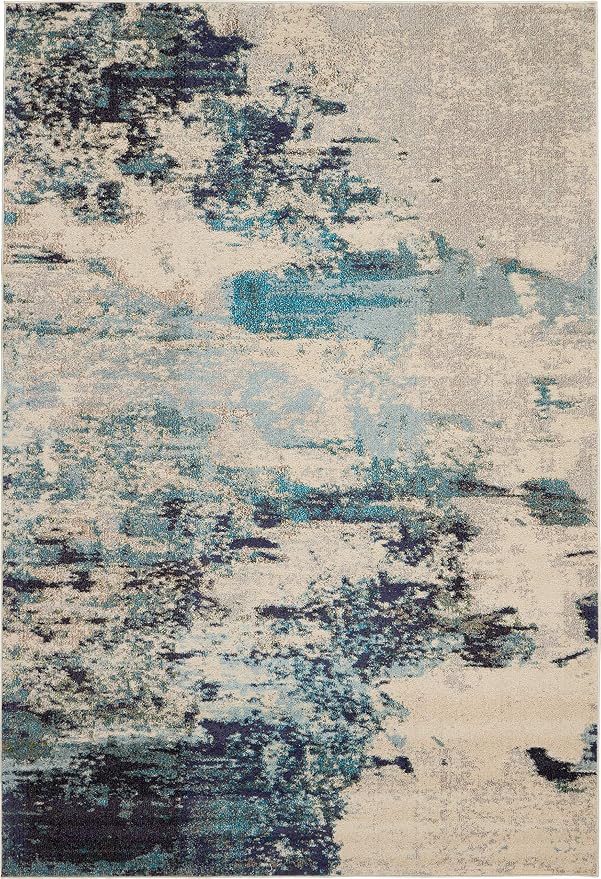Nourison Home Celestial Ivory Teal Blue 6' x 9' Area Rug - Easy Clean, Non Shedding, Bed Room, Living Room, Dining Room, Kitchen (6' x 9')