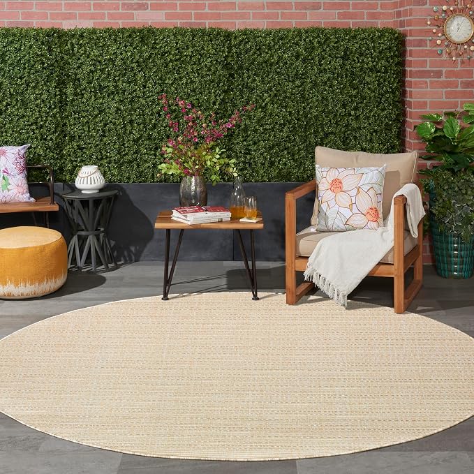 Nourison Home Tulum Cream 8' x Round Area Rug - Easy Clean, Non Shedding, Bed Room, Living Room, Dining Room, Kitchen (8' x Round)