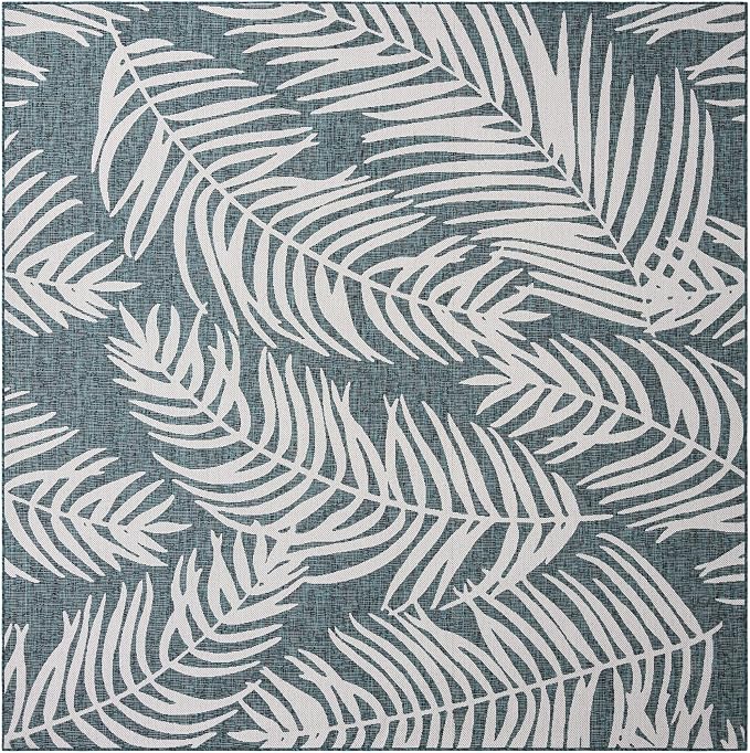 Unique Loom Outdoor Botanical Collection Area Rug - Palm (10' Square Teal/Ivory)