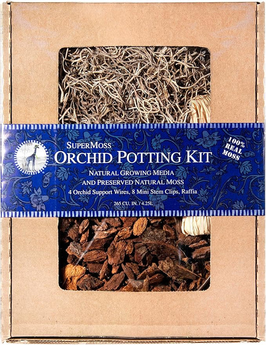 SuperMoss (90450) Orchid Potting Kit, Complete Orchid Care Set with Preserved Moss, Orchid Bark, Floral Clips and Stakes, 200 Cu. in., Spanish Moss, Natural