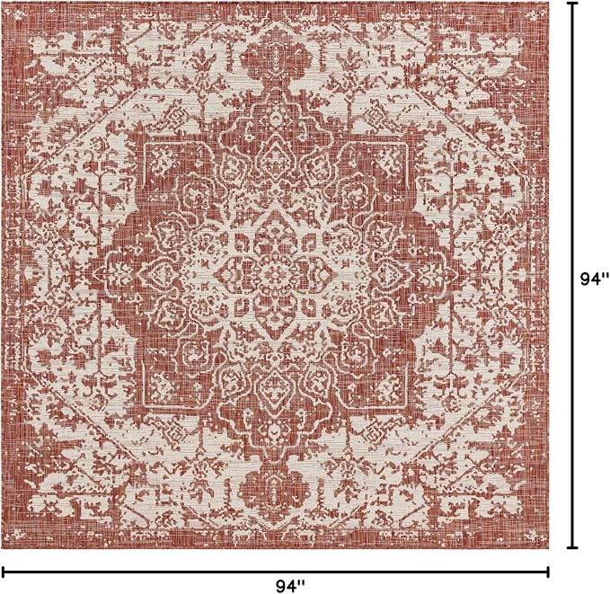 Unique Loom Outdoor Collection Area Rug - Dubai (7' 10' Square, Rust Red/ Ivory)