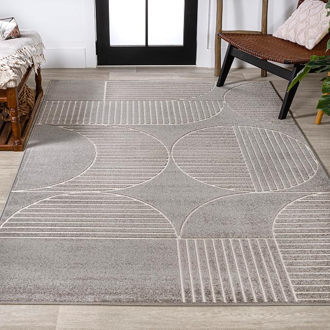 JONATHAN Y Nordby High-Low Arch Striped Gray/Cream Indoor/Outdoor Area Rug, 5x8, Contemporary, Bohemian, Transitional for Bedroom,Kitchen,Living Room,Non Shedding (SCN104C-5)