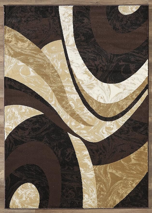 Yafa Home Fashion Modern Contemporary Swirls Design Area Rug, Luxurious, Elegant, and Fashionable Area Rug (Brown/Beige, 2 ft X 7 ft)