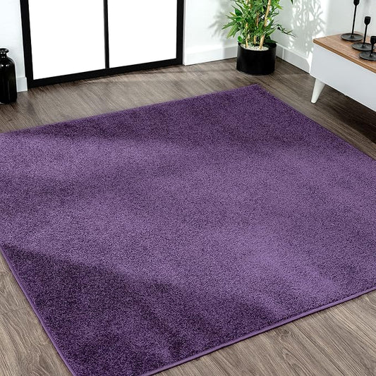 JONATHAN Y Haze Solid Low-Pile Purple 9x9 Square Indoor Area Rug, Coastal,Bohemian,Minimalist,Classic, Easy-Cleaning for Living Room,Bedroom,Kitchen,Pet Friendly,Non-Shedding (SEU100N-9SQ)