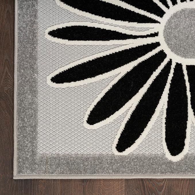 Nourison Home Aloha Black White 2'3" x 12' Area Rug - Easy Clean, Non Shedding, Bed Room, Living Room, Dining Room, Kitchen (12' Runner)
