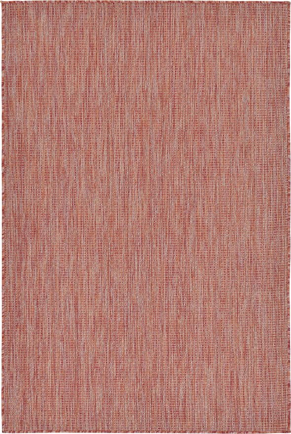 Unique Loom Collection Casual Transitional Solid Heathered Indoor/Outdoor Flatweave Area Rug (4' 1" x 6' 1" Rectangle, Rust Red/Beige)