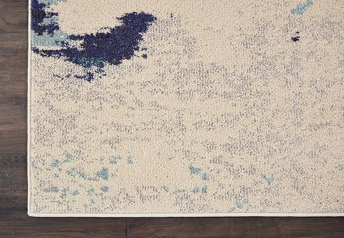 Nourison Home Celestial Ivory Teal Blue 7'10" x 10'6" Area Rug - Easy Clean, Non Shedding, Bed Room, Living Room, Dining Room, Kitchen (8' x 11')