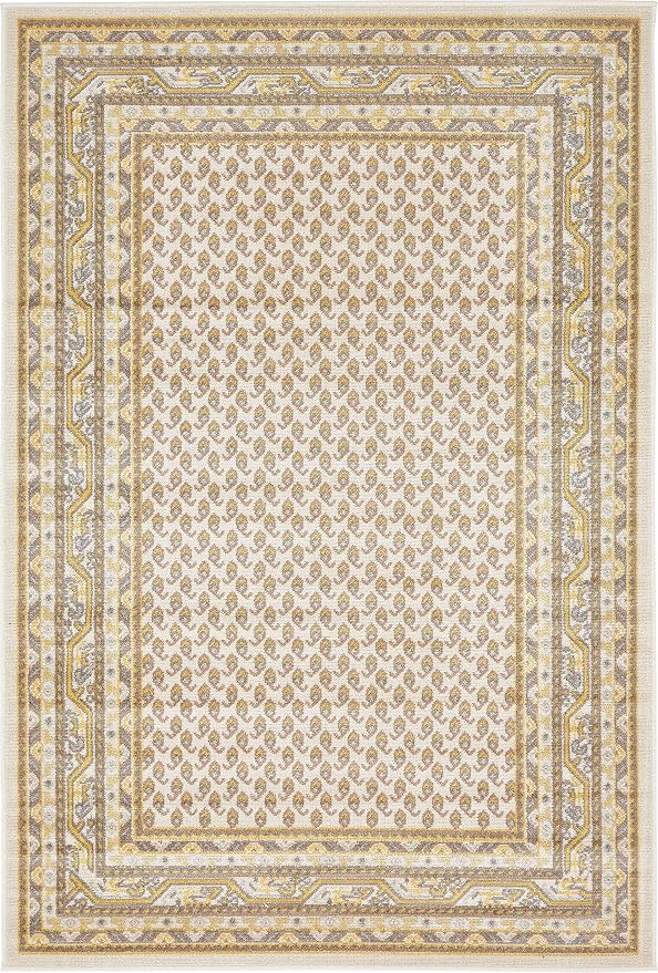 Unique Loom Williamsburg Collection Traditional Border with Dotted Center Area Rug, Rectangular 4' 0" x 6' 0", Beige/Yellow